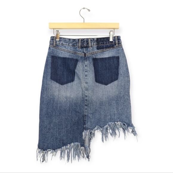 Zara TRF Distressed Asymmetrical Denim Skirt Size M - Picture 2 of 6